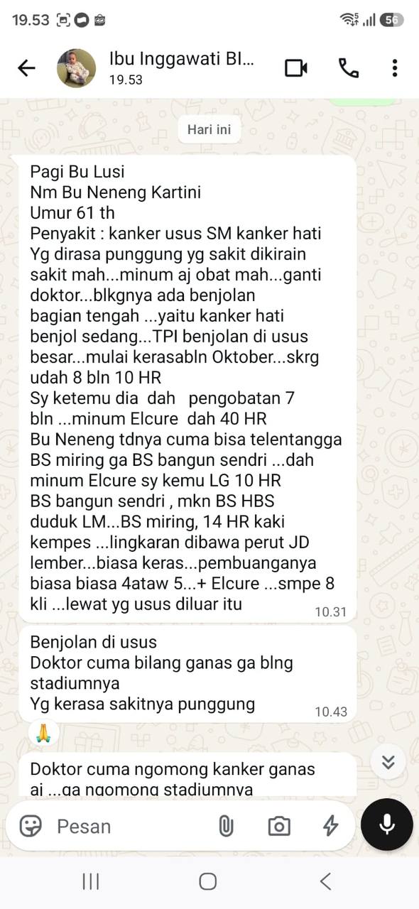 testimoni kanker usus-hati konsumen elcure